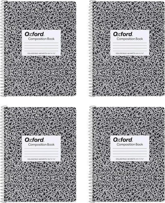 Oxford 4 Pack Marble Spiral Composition Notebook, College Ruled Notebook