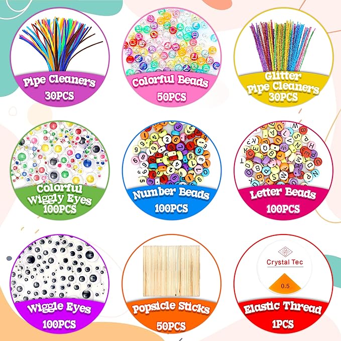 LINAYE 3000PCS Arts and Crafts Supplies for Kids, DIY Craft Box Kits, Craft Supplies Set Include Pompoms, Pipe Cleaners for Kids Ages 4-6 6-8 Birthday for Boys Girls Blue