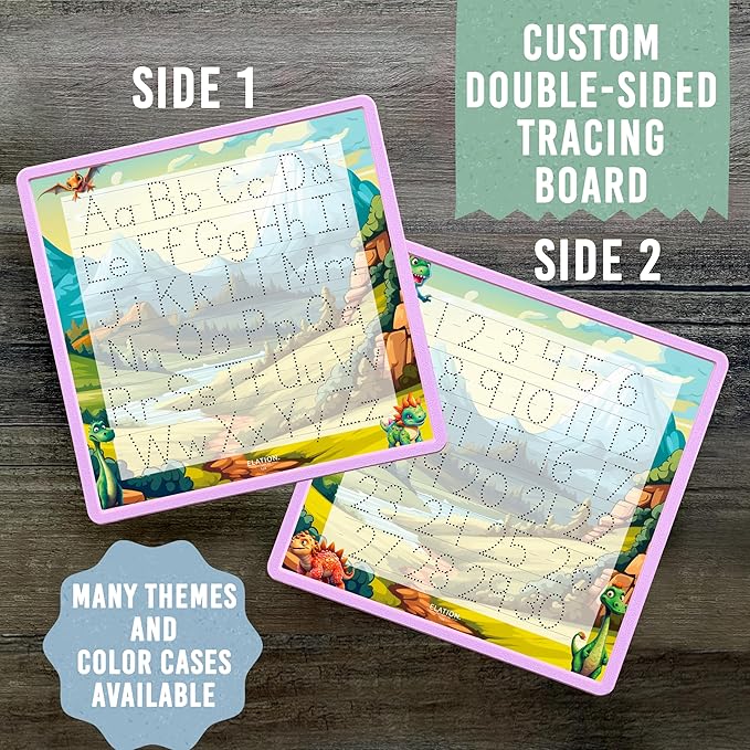 Kid's Name Tracing Board | Dry Erase Letter Tracing | Reusable Writing Practice Board | Personalized | Dinosaur Friends Theme