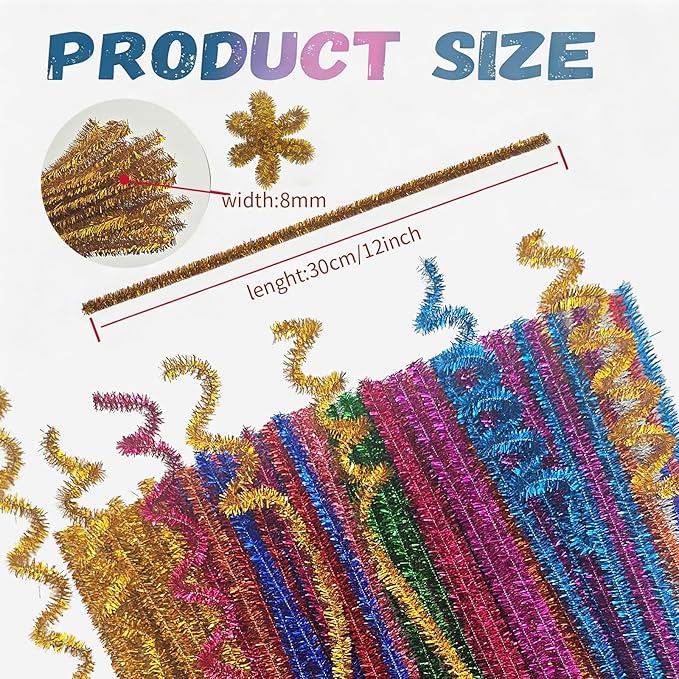 Gold Pipe Cleaners,Glitter Gold Craft Pipe Cleaners,200pcs Supplies for Home DIY Handmade Arts,Arts and Crafts for Kids Ages 6-8,Glitter Pipe Cleaners for Festivals DIY Decorations,Christmas Decor