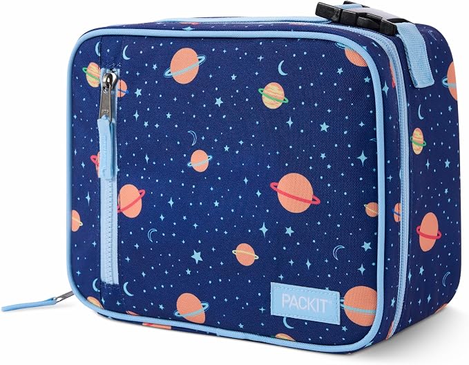 PackIt Freezable Classic Lunch Box, Little Planets | Built-in ice packs, EcoFreeze+ Technology, Zip Closure, Zip front pocket, Side-release buckle handle, Collapsible, Reusable