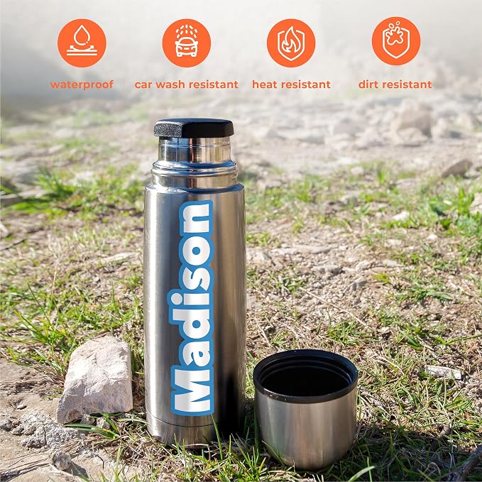 Custom Name Stickers, Personalized Vinyl Lettering Name Decals for Bottles | Waterproof custom sticker with name for cups, laptops, tumblers, cars, school supplies & more. Any color and size, 3 designs.