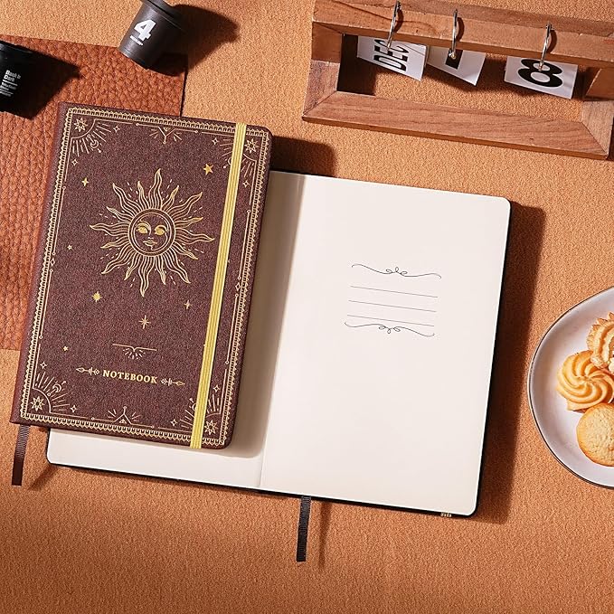 Artfan Ruled Notebook/Journal – Premium Thick Paper Faux Leather Classic Writing Notebook with Pocket + Page Dividers Gifts, Banded, Large, 144 Pages, Hard Cover, Lined (5.8 x 8.4) - Reddish Brown