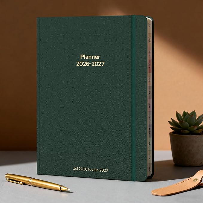 Planner 2026-2027 Monthly and Weekly Academic Planner July 2026 - June 2027, Linen Hardcover Agenda 2026-2027 Calendar Daily Planner for Student Teacher with Monthly Tabs, 7.3" x 10", Dark Green