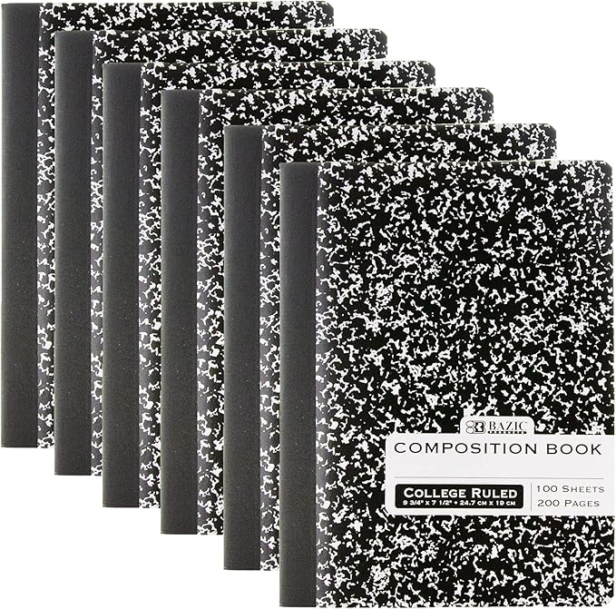 BAZIC PRODUCTS Composition Notebook, College Ruled, 100 Sheets, 6-Pack