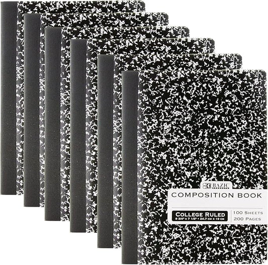 BAZIC PRODUCTS Composition Notebook, College Ruled, 100 Sheets, 6-Pack