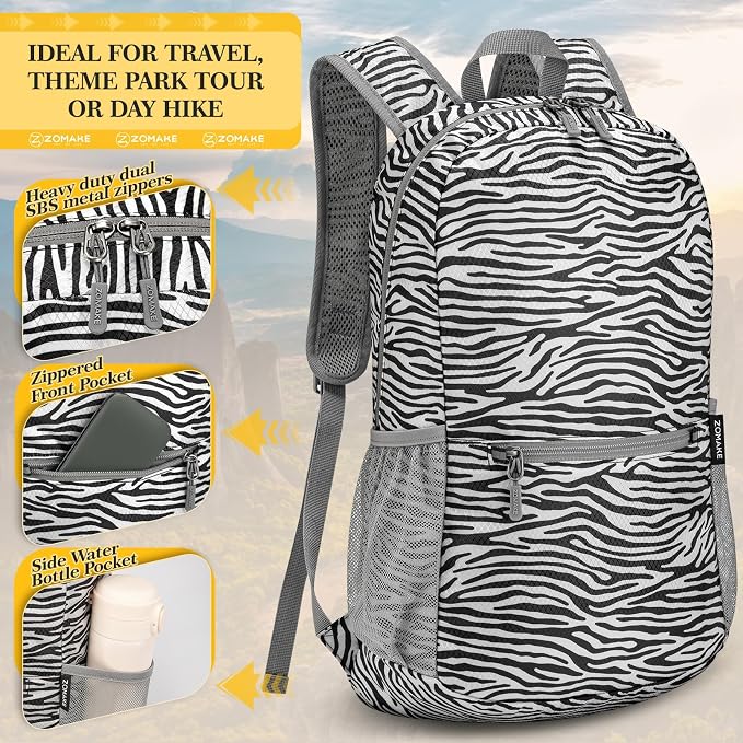 ZOMAKE Lightweight Packable Backpack, Foldable Small Travel Day Pack | 10/15/20L Water Resistant Hiking Backpacks for Women Men, Multiple Pockets, Breathable Shoulder Strap, Everyday Carry