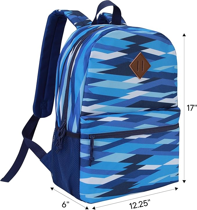 12-Pack 17" Bulk Backpacks for Middle School Students, Bookbags in 6 Assorted Prints, Durable School Backpacks for School Drives, Donations, and Giveaways