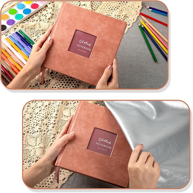 FLYING EAGLE Sketchbook for Drawing 8 x 8 Hardcover Sketch Book, 200GSM Thick Paper, Square Art Drawing Book with 3 DIY Cards Mixed Media Watercolor Paper Gift for Women Adults Artist, Pink
