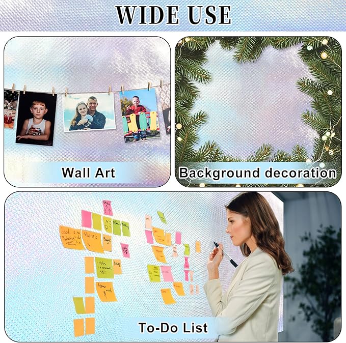 Iridescent Bulletin Board Roll Reusable Waterproof Erasable Silver Holographic Non-Woven Fabric Bulletin Board Roll Iridescent Laser Poster for Teacher Classroom Decors Wrap Crafts 15.75" x 12ft