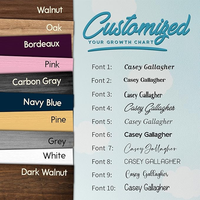 Personalized Kids Growth Chart Wooden Height Ruler for Wall – Custom Name Baby Growth Chart, Nursery Wall Decor, 2-Piece Easy Install, 3 Widths (3.5", 4.5", 5.5"), 10 Colors & Fonts