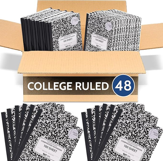48 Pack - EPI College Ruled Composition Notebook Black - 200 Pages (100 Sheets), 9-3/4 x 7-½ - Classroom Back to School Supplies, Heavy Duty, Durable Hardcover Office Notebooks, Sewn