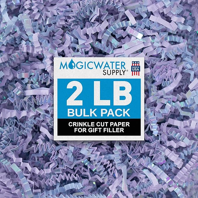 MagicWater Iridescent Crinkle Cut Paper for Gift Baskets - 2LB Diamond Lavander - Perfect for Shredded Paper Filler, Basket Filler, Gift Boxes, Bridesmaid Gifts, Halloween Stuffers