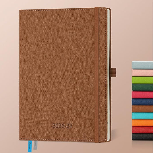 Weekly Monthly 2026-2027 Planner (July 26-Dec 27),8.5"x6.5",18 Months Agenda Plan with Month Tabs & Pocket,Expenses/Note Pages, Academic Calendar with Vegan Leather Cover,Brown