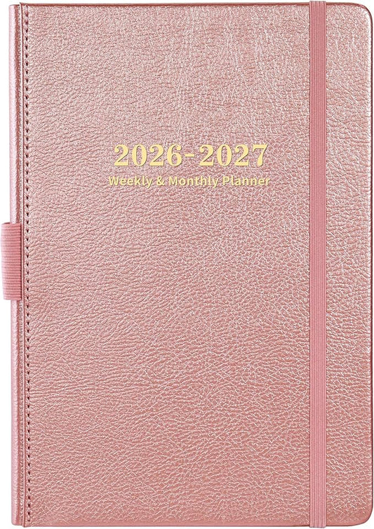 Planner 2026-2027 - Weekly and Monthly Planner with Stickers, 5.7" X 8.2", July 2026 - June 2027, 2026-2027 Calendar Planner, Pen Holder, Inner Pocket, 44 Notes Pages - Rose Gold