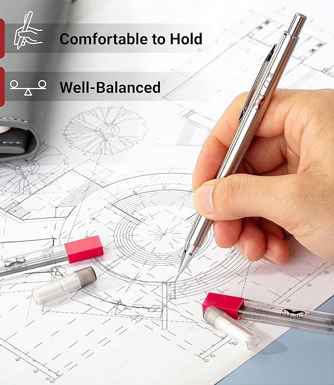 Mr. Pen- Metal Mechanical Pencil Set with Lead Refills & Erasers, 2 Pack, 0.3mm, 4x Tubes HB Lead Refill, 4x Eraser Refills for School Supplies, Note Taking, Drawing, Sketching, Office