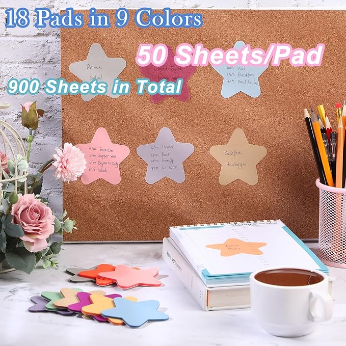 Jetec 900 Sheets Transparent Sticky Notes 18 Translucent Sticky Notes Clear See Through Memo Pad Colorful Self Adhesive Notepads for Notebook Bible Vision Board Office School(Star,Fresh Color)
