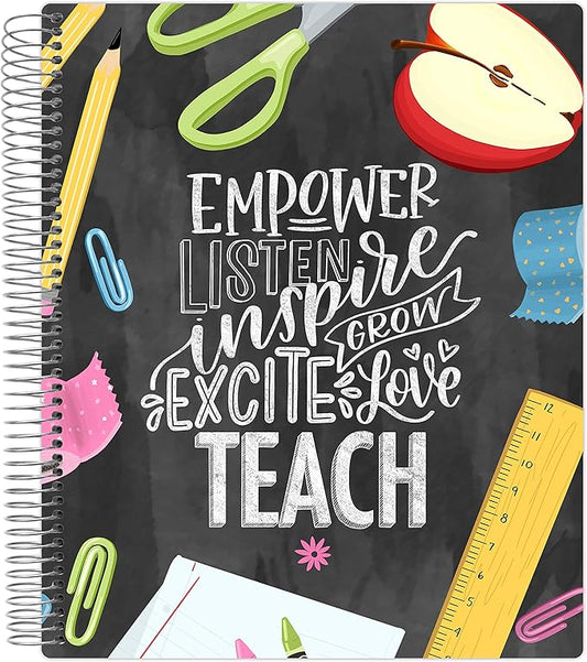 bloom daily planners Undated Academic Year Teacher Planner & Calendar - 7 Period Lesson Plan Organizer Book with Frosted Protective Cover (9" x 11") - Chalkboard