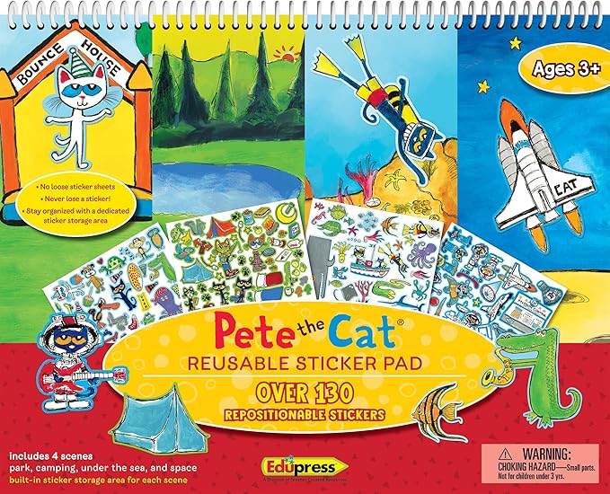 Teacher Created Resources Pete The Cat Reusable Sticker Pad and Water Reveal Activity Book Set for Kids