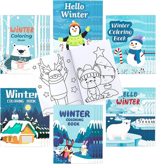 Dvbonike 24Pcs Winter Theme Coloring Books Including Snow Snowman Elk Christmas Tree DIY Art Drawing Patterns Birthday Party Favors Xmas Gifts Home Classroom Activity Supplies for Kids Age 4-8