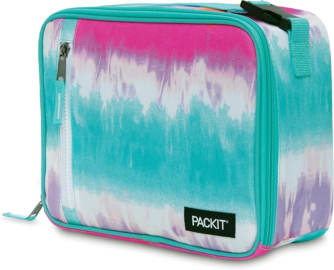 PackIt Freezable Classic Lunch Box, Tie Dye Sorbet | Built-in ice packs, EcoFreeze+ Technology, Zip Closure, Zip front pocket, Side-release buckle handle, Collapsible, Reusable