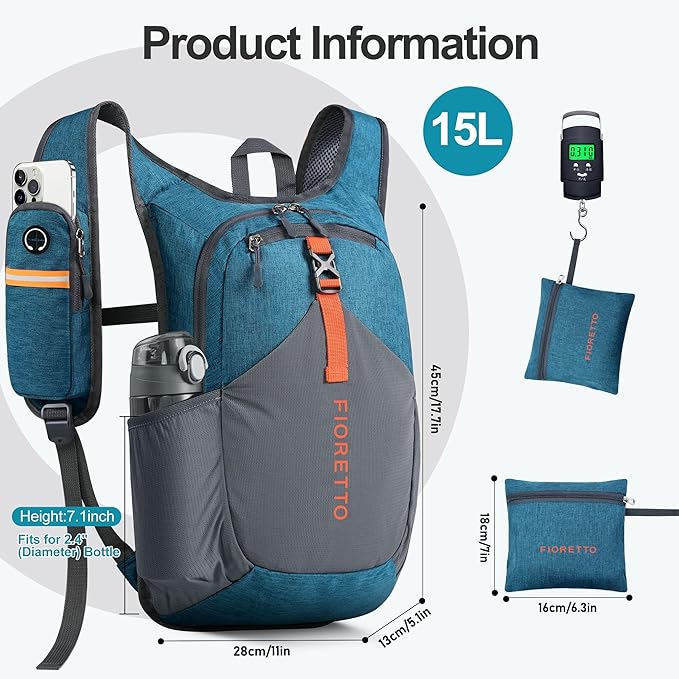 FIORETTO 10L/15L/20L Hiking Backpack for Women Men Mini Packable Backpack Lightweight Small Daypack for Travel Camping