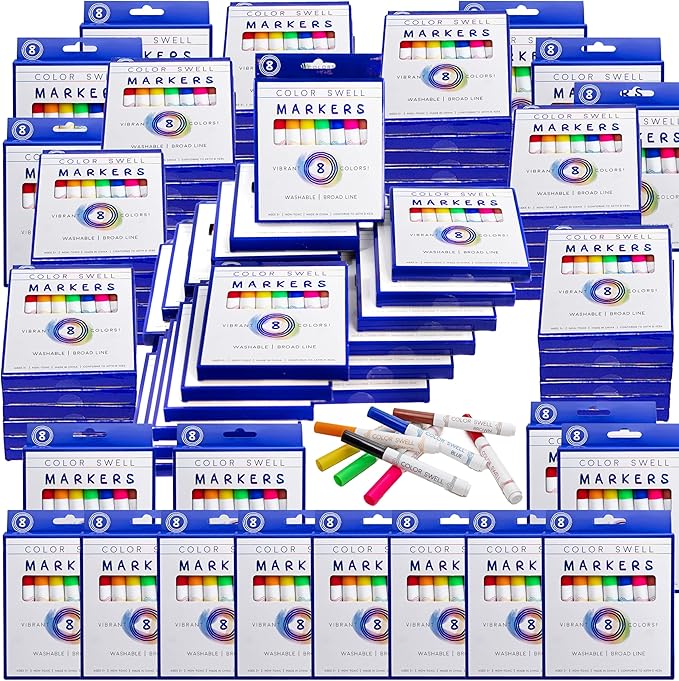 Color Swell Washable Bulk Markers 72 Packs 8 Count Vibrant Colors 576 Total Markers Bulk Perfect for Teachers, Kids and Classrooms