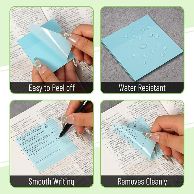 Mr. Pen- Transparent Sticky Notes, 3" x 3", 12 Pads, 600 Sheets, See Through Self-Adhesive Notes for Bible Journaling and Studying, Water-Resistant, Easy to Peel, Clean Removal