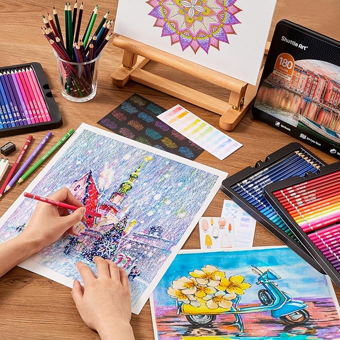 Shuttle Art 180 Coloring Pencils for Adults, Soft Core Coloring Pencils Set with 4 Sharpeners, Professional Color Pencils for Artists Kids Adults Sketching and Drawing