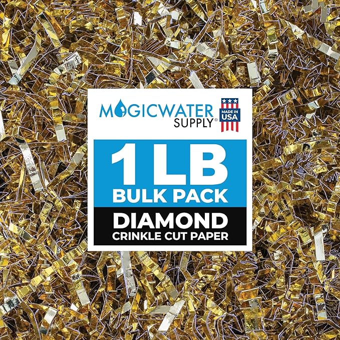 MagicWater Supply - 1 LB - Gold Metallic - Crinkle Cut Paper Shred Filler great for Gift Wrapping, Basket Filling, Birthdays, Weddings, Anniversaries