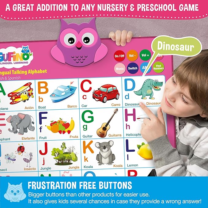 Gufino Alphabet Wall Chart - Bilingual Toys with Interactive Touch Buttons for Independent & Guided Learning - Ideal for Preschool Learning Activities & Spanish Classroom Supplies.