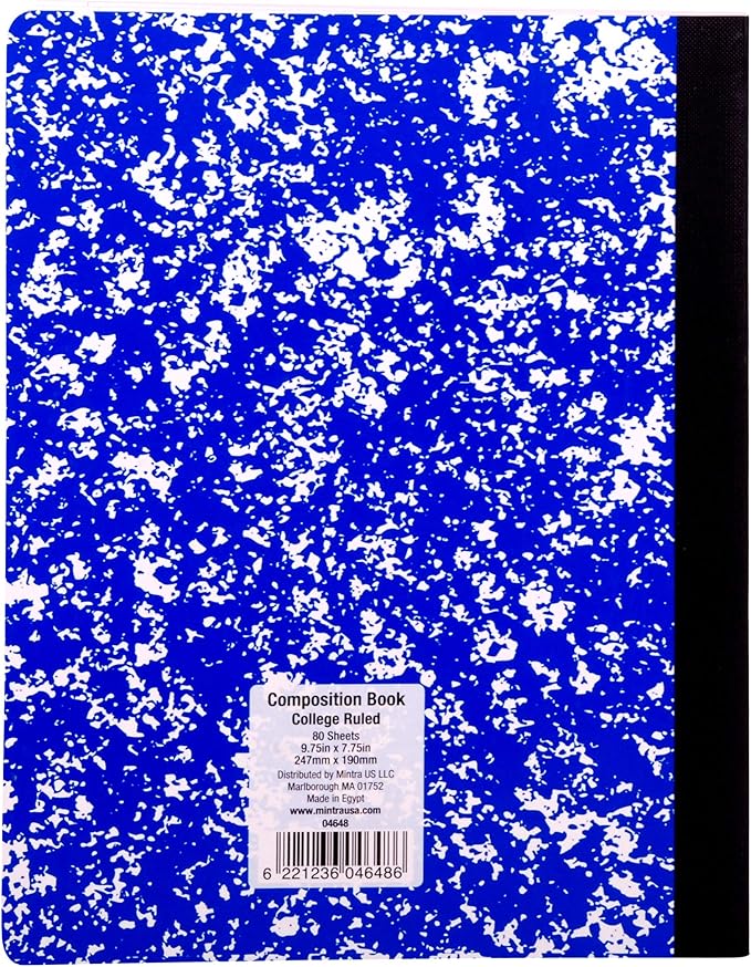 Mintra Office Composition Books - Sturdy Flexible Cover (4 Pack, Assorted Marble Comp - College Ruled)