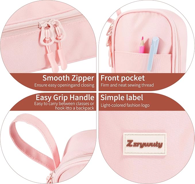 Zzrywuty Large Pencil Case, Big Capacity Pencil Pouch Office College School Stationery Pen Bag for Teen Girl Boy Men Women, Pink