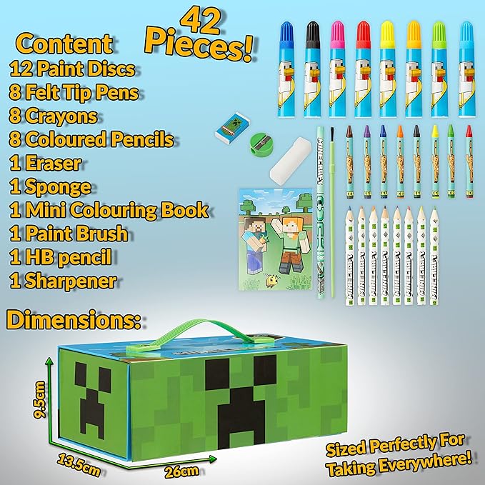 Minecraft Colored Pencils Art Supplies Set Crayons Watercolor Paints Colored Markers Coloring Drawing Kit Creeper Art Set Case Gamer Gifts for Boys