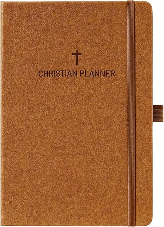 2026 Planner - Christian Planner 2026, JAN. 2026 - DEC. 2026, 5.7" x 8.4", 2026 Weekly Monthly Planner with Stickers, Daily Bible Planner 2026, Pen Holder, Back Pocket, Leather Hardcover - Brown