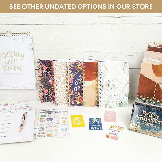 bloom daily planners UNDATED Weekly & Monthly Calendar Planner - Start Anytime (5.5” x 8.25”) - Earthy Abstract, Blue