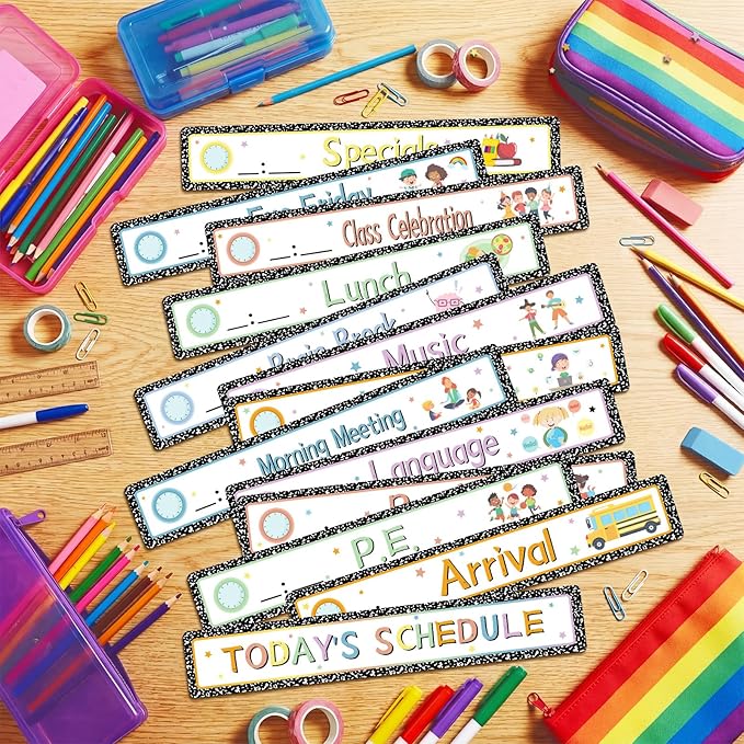AmazingSpark Pocket Daily Schedule Pocket Chart Durable Visual Schedule Easy to Use Reusable for Classroom Office Home School Activity Reversible Chart for Sentence Strips