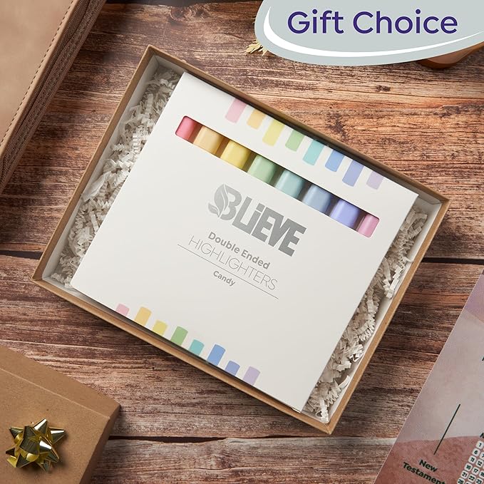 BLIEVE Aesthetic Cute Highlighters No Bleed Through, Dual Tip Chisel & Fine Point, Pastel Colors For Bible & Journaling