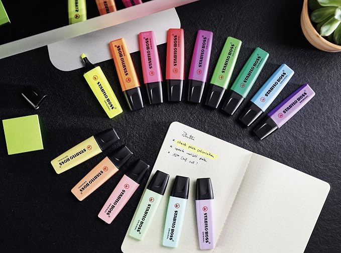 STABILO - BOSS ORIGINAL Pastel - Highlighter - Pack of 4 - Hint of Mint, Pink Blush, Lilac Haze, Touch of Turquoise