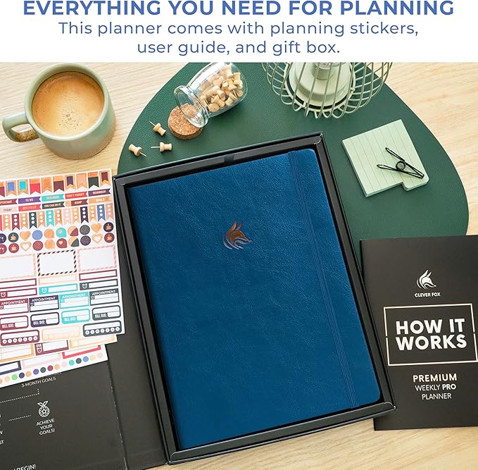 Clever Fox Planner PRO Premium Jan 2026-Jan 2027 – Luxurious Weekly, Monthly & Budget Agenda Organizer for Productivity & Reaching Goals, A4 Hardcover + Keepsake Box – Mystic Blue