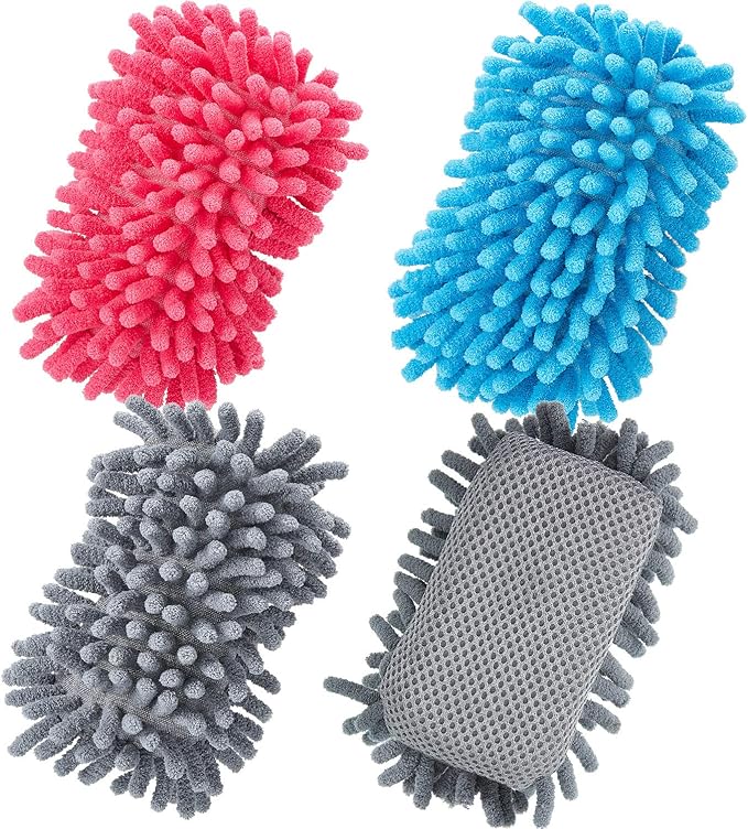 Zonon 4 Pieces Dry Erase Eraser Microfiber Shag Washable Whiteboard Eraser for Markers, Chalk, Home and Office (Gray,Blue and Pink)