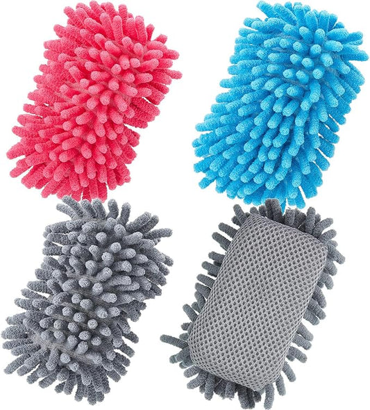 Zonon 4 Pieces Dry Erase Eraser Microfiber Shag Washable Whiteboard Eraser for Markers, Chalk, Home and Office (Gray,Blue and Pink)