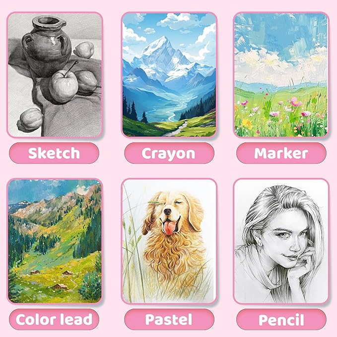 FLYING EAGLE Pink Sketchbook for Kids, 8"X 8" Square Sketch Book & Drawing Pad, 60 Sheets/120 Pages, 120lb/200GSM Heavy Paper, Bleed-Resistant Hardcover Drawing Book for Girls Teens, Gift Boxed
