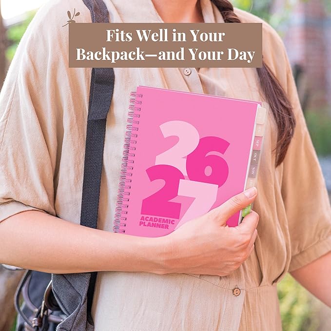 Rileys Academic Planner 2026-2027, Daily, Weekly & Monthly Planner, July 2026 - June 2027, Student Notes Pages, Twin-Wire Binding, Weekly Agenda for School & Work (8 x 6-Inches, Chunky, Pink)