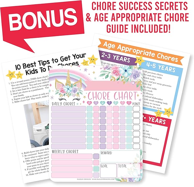 Hadley Designs Magnetic Chore Chart for Kids – Reward Chart for Kids, Dry Erase Responsibility Board for Children at Home, Fridge Behavior Tracker for Daily & Weekly Tasks, Unicorn Toddler Chore Board