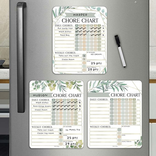 Hadley Designs Magnetic Chore Chart for Kids Multiple Kids – Dry Erase Chores Chart for Adults and Teens, Responsibility Task List for Family, Fridge Task Board Tracker at Home, Greenery Chore Board