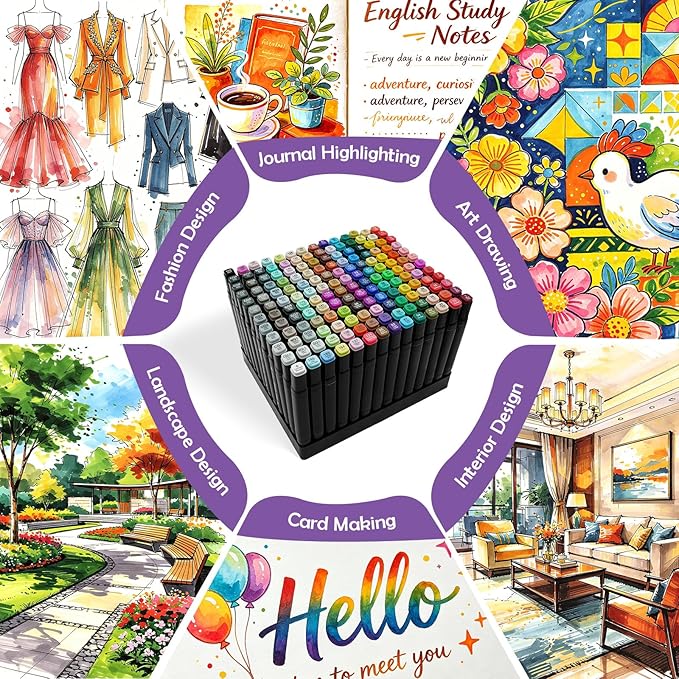 Kebuye 168 Colors Alcohol Markers Set, Professional Drawing Markers for Artist Adult Coloring Books Black Permanent Dual Tip Art Markers with Holder, Coloring Marker for School Sketching Coloring