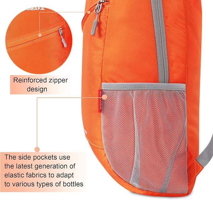 ZOMAKE Lightweight Packable Backpack 20L, Foldable Small Daypack for Hiking | Water Resistant Backpacks Day Bag for Travel Outdoor Camping Sport, Everyday Carry, Multi Compartment Storage(Orange)
