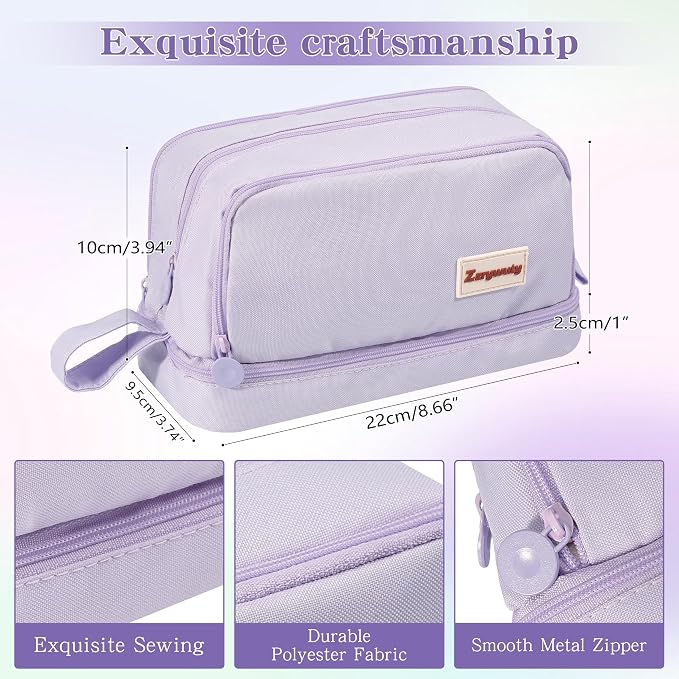 Zzrywuty Pencil Case Large 4 Compartments,Purple High Capacity Holder Box Multi-Slot Pencil Pouch Bag,Zipper Pencil Pouch for Aesthetic Pencil Bag For Middle School Office College Adult Girl and Boy