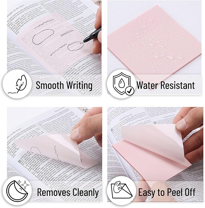 Mr. Pen- Transparent Sticky Notes Set, 200 Sheets, Transparent Sticky Notes and Planner Tabs with Black Fineliner Pen for Bible Study, Office, School, Planning, Journaling & Organization